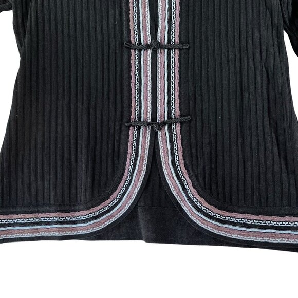 Exclusively Misook Cardigan Jacket XS Black Knit Tribal Geometric Trim Loop - Picture 6 of 16